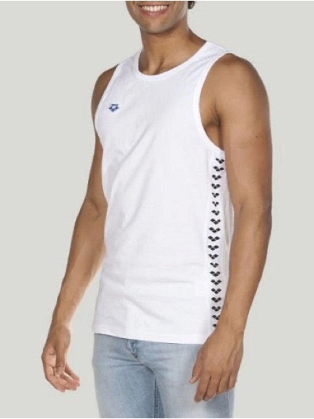 Arena White Sleeveless Logo-Trim Tank Team US